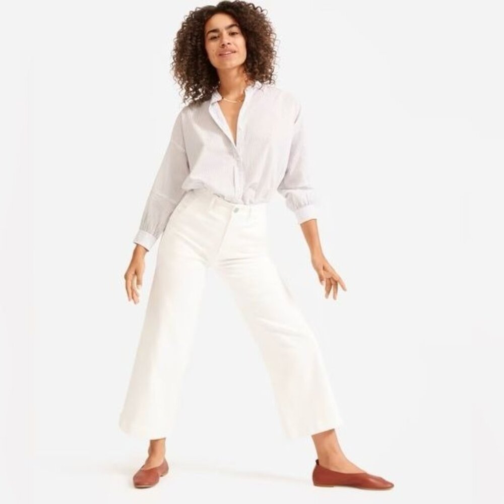 EVERLANE The wide-Leg Crop pants high waisted in bone color size 16 NEW